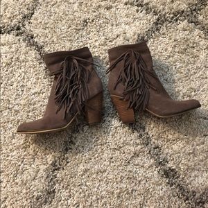 Grey Steve Madden Fringe Bootie